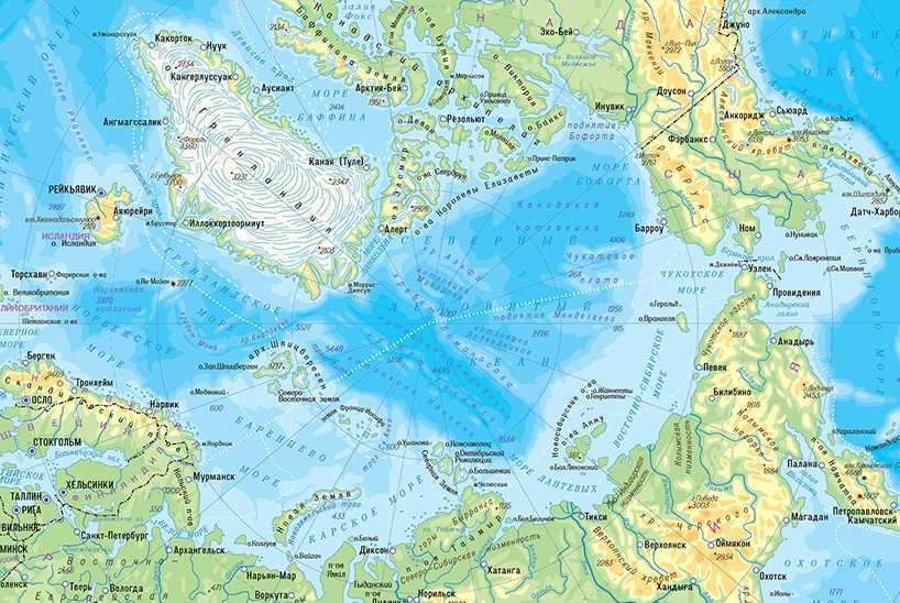 Карта северо ледовитого океана с морями и островами на русском языке