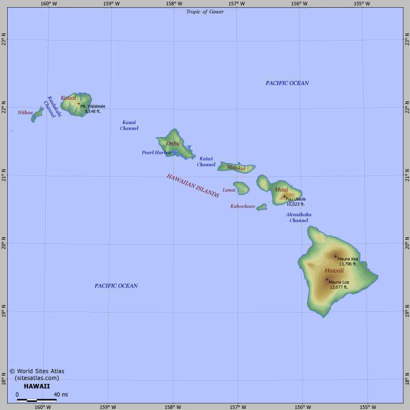 Гавайские острова на карте мира где находятся