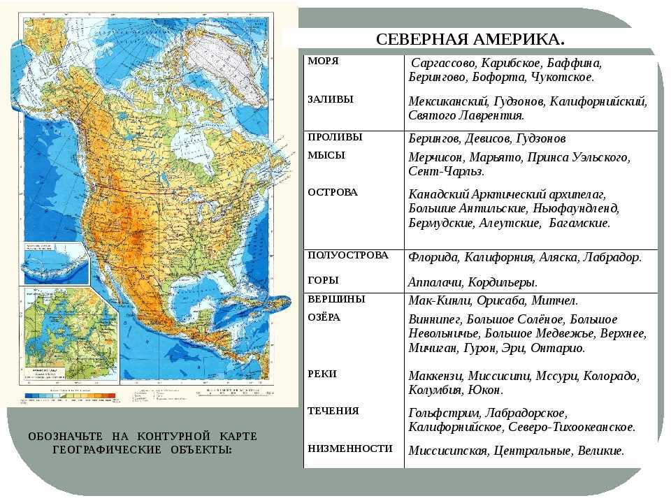 Береговая линия северной америки сильно изрезана. Карта физико географических объектов Северная Америка. Серная Америка гоеграфические объекты. Географические объекты на материке Северная Америка. Номенклатура Северной Америки.