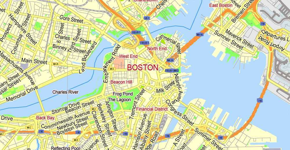 Где находится бостон. Бостон карта города. Бостон карта города с районами. Boston город на карте. Районы Бостона на карте.