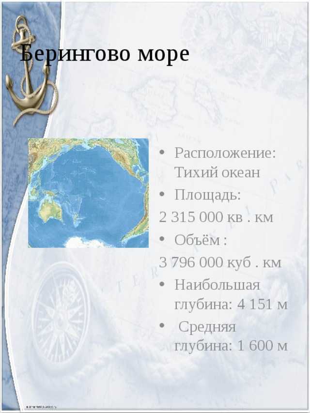 Берингово море максимальная глубина. Площадь Берингово моря. Средняя глубина Берингова моря.