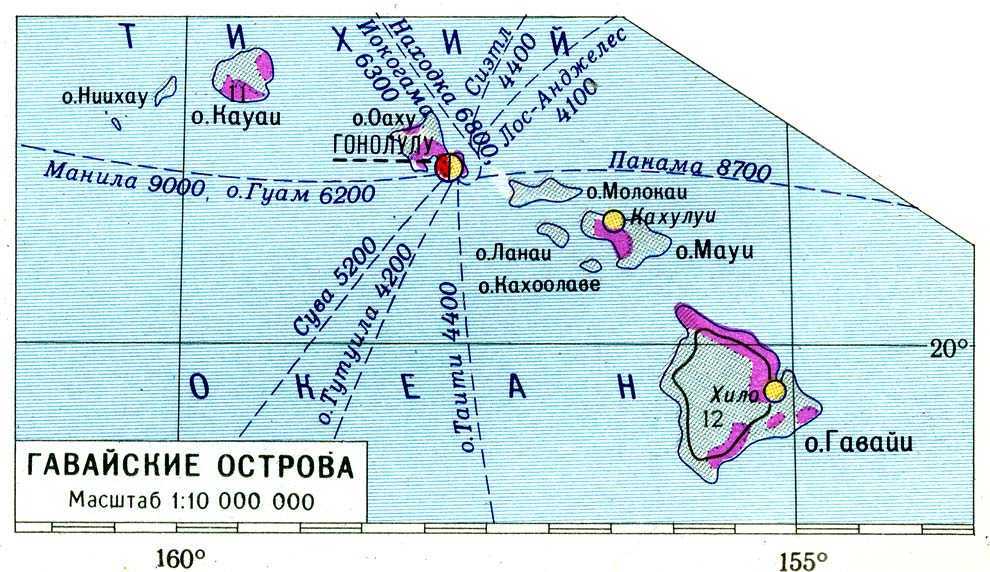 Гавайские острова на карте мира карта